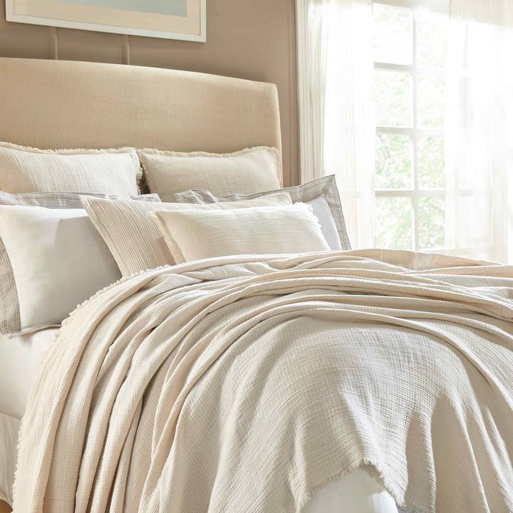 Dana Bed Throw - King - 110" X 96" - Pearl for wholesale by Orchids Lux Home