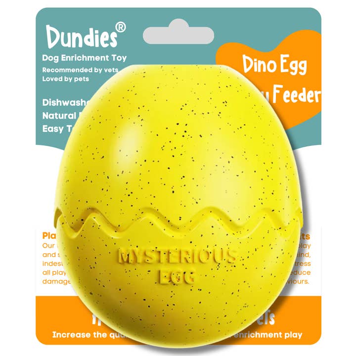 Jouet d'enrichissement pour chien Dundies Dino œuf distributeur lent - jaune pour la vente par Dundies