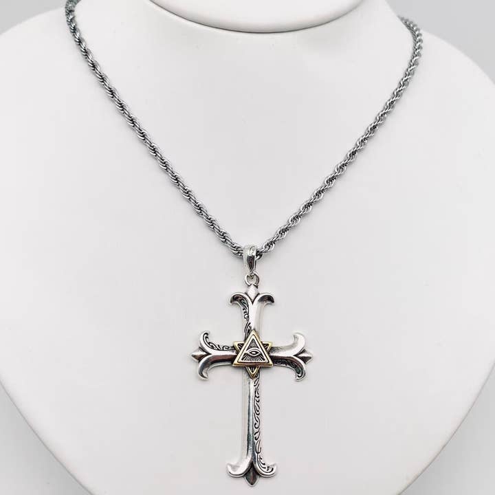 God's Eye Cross Pendant Necklace Men's Jewelry - MJ for wholesale on Faire