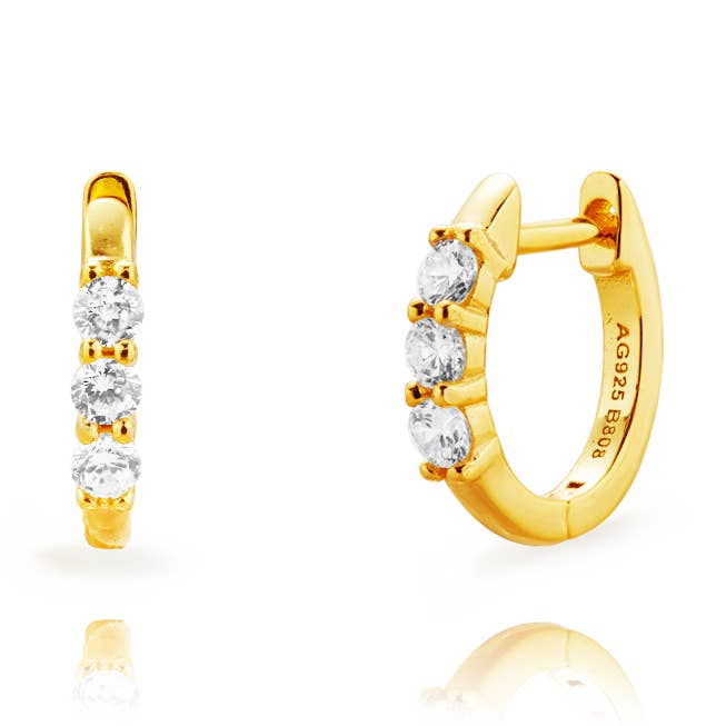 Creolen 12 mm mit Zirkonia, vergoldet und rhodiniert für den Großhandel von Plata y Minerales