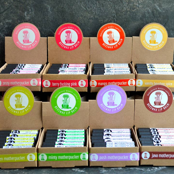 Badgerface Beauty Supply – wholesale Lip Balm – Lip Balm Display. Eco Lip Balm. Impulse Buys - 12 pack.5