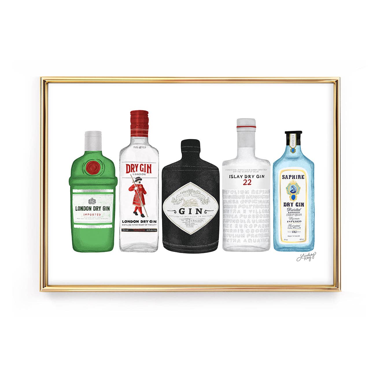 Lindsey Kay Collective - Wholesale Art Print - Gin Bottles Illustration - Art Print