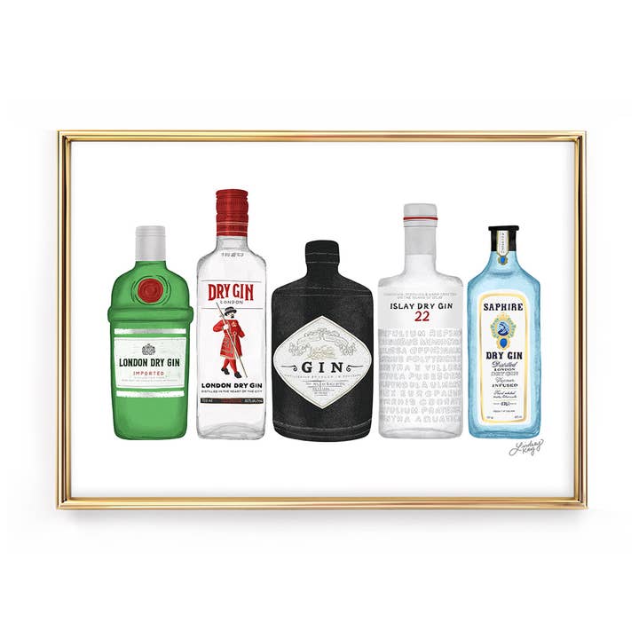 Gin Bottles Illustration - Art Print for wholesale by Lindsey Kay Collective
