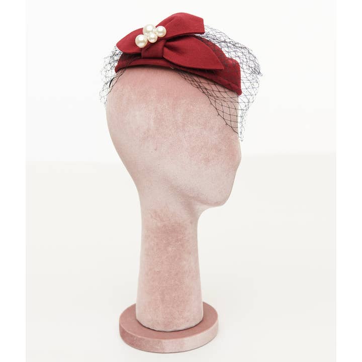 Unique Vintage - Wholesale Fascinator Hat - Women's - Unique Vintage 1950s Red Pearl Pillbox Hat