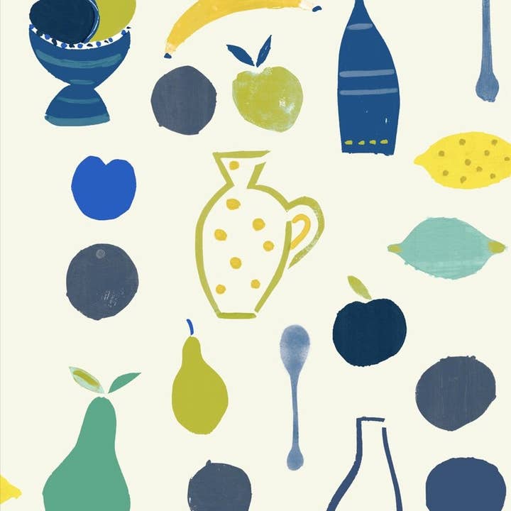 Naive Fruit Motif Wallpaper - Blue Bottle por atacado de Sharon Jane Studio