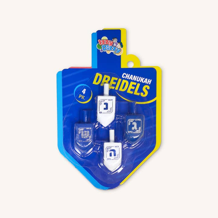 Ner Mitzvah - Wholesale Dreidel - Kids - Wood Dreidels - Medium - Blue & White - 4 Pack