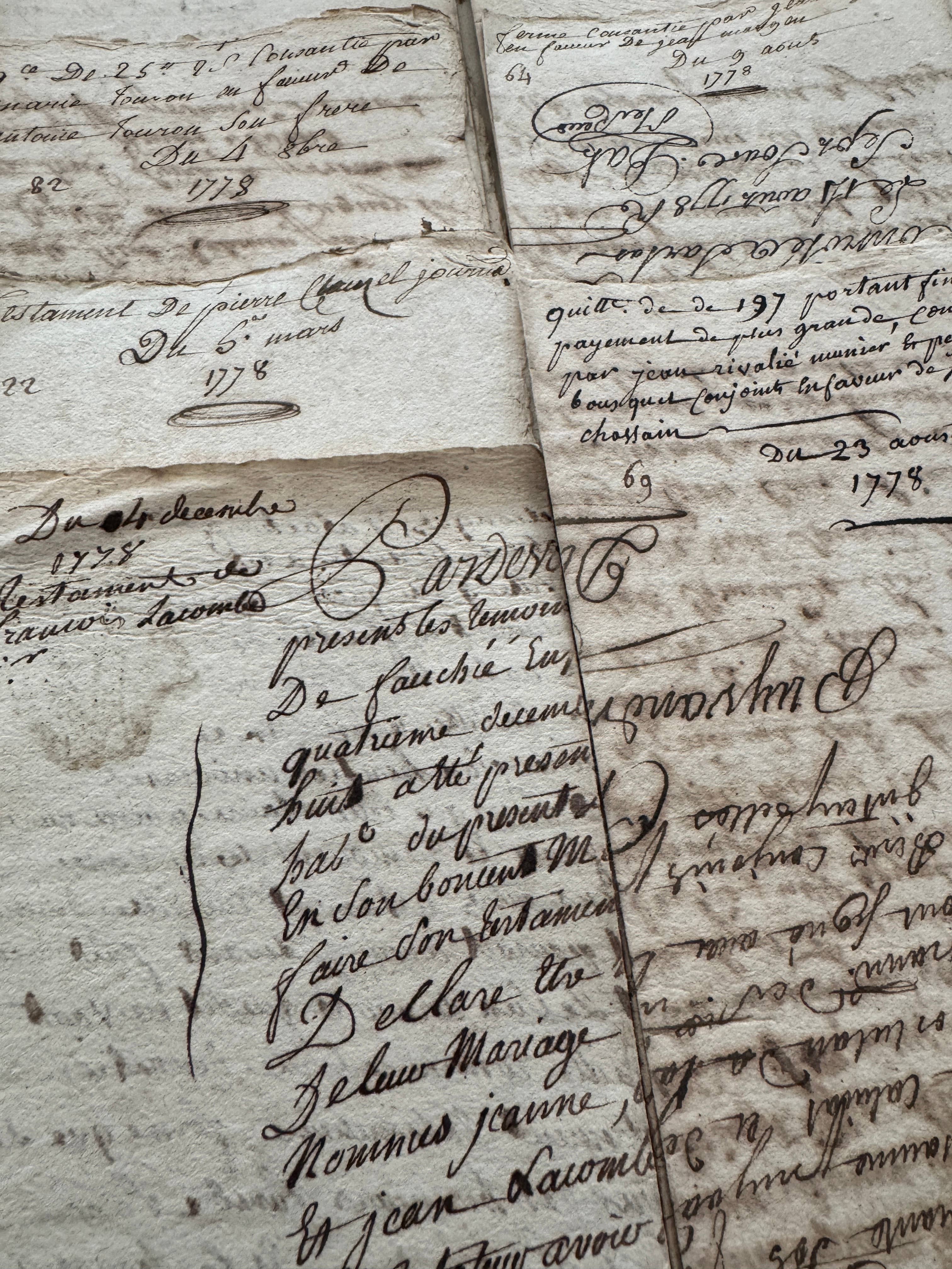 Monahan Papers - Wholesale Decorative Tabletop Object - Antique 1778 French Documents - 247 Years Old 1