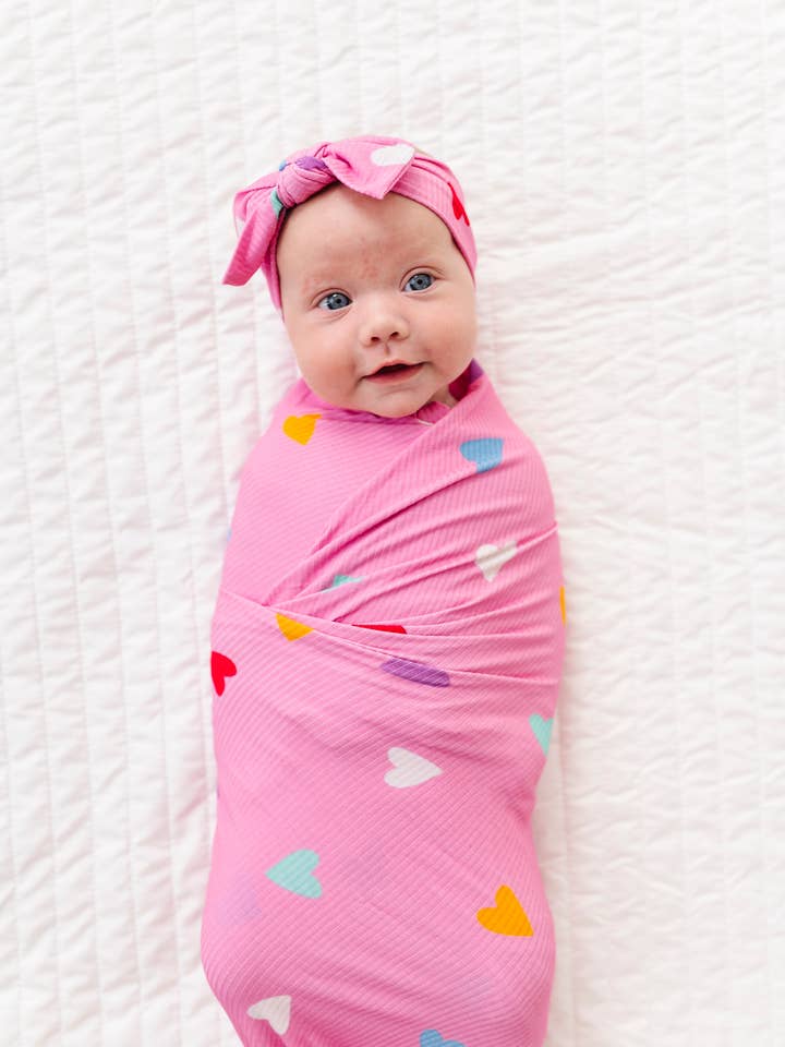 Colorful Hearts Ribbed Swaddle for wholesale by Little Pajama Co.