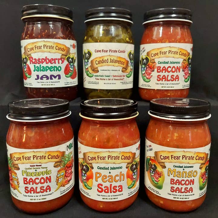 Product Line Sampler #2 - 4 Salsa's, 1 Jam & 1 Pepper for wholesale by Cape Fear Pirate Candy, LLC