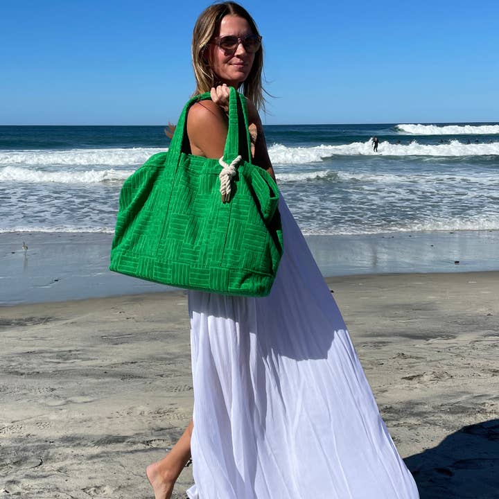 Bette - Wholesale Tote Bag - Women's - Lima Green Terry Weekender Set with Waterproof Clutch13