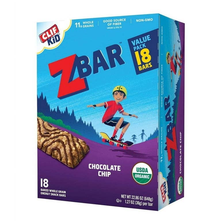 Snacky Candy - Wholesale Snack Bar - Clif Kid ZBAR Chocolate Chip 1.27oz 18 count1