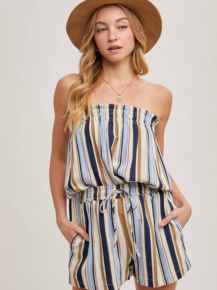 Bluivy - Vente Ensemble de vêtements d'intérieur – femme - ENSEMBLE HAUT SMOCKÉ SANS MANCHES À RAYURES CORFOU & SHORTS3