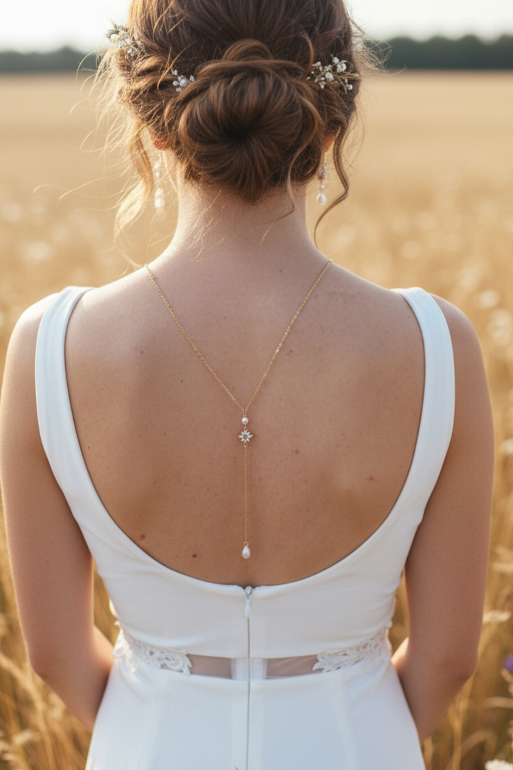 L'atelier du 6 - Wholesale Y-Neck/Lariat Necklace - Golden necklace with zircon and white pearly drops.2