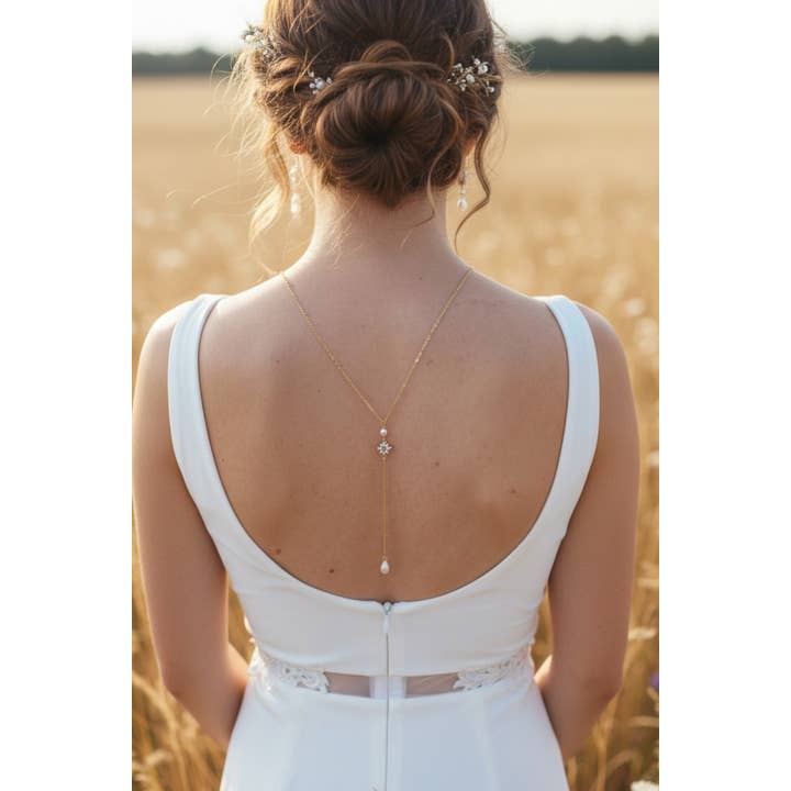 L'atelier du 6 - Wholesale Y-Neck/Lariat Necklace - Golden necklace with zircon and white pearly drops.2