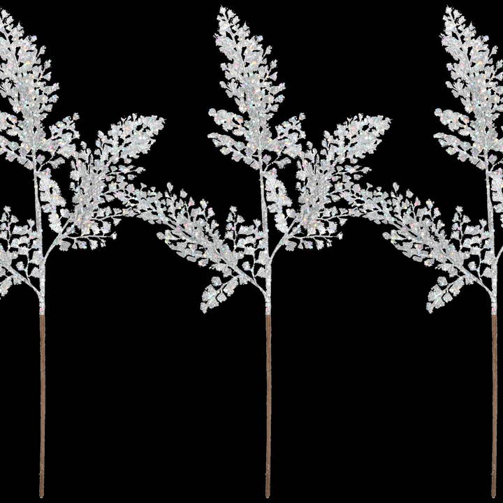 Winterland Inc. - Wholesale Christmas Decoration - 3 Pack of 24" Silver 3 Leaf Picks with Glitter Enhacements