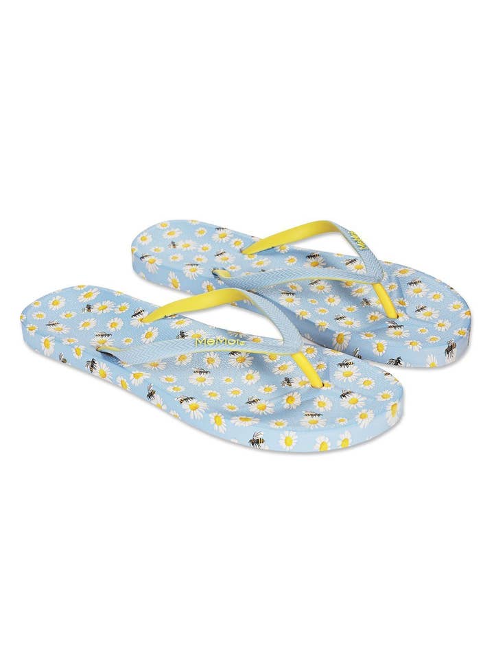 Light Blue Women's Daisy & Bees Flip Flops & Mesh Bag Set for wholesale on Faire