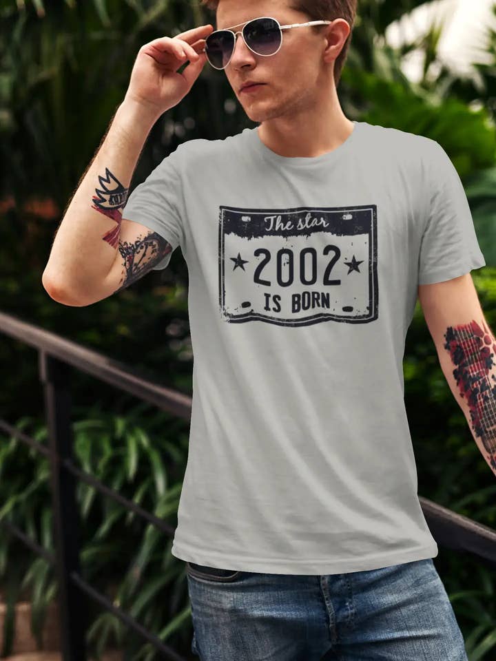 Camiseta para hombre The Star 2002 is Born, gris, regalo de cumpleaños 00454 para venta al por mayor de ULTRABASIC