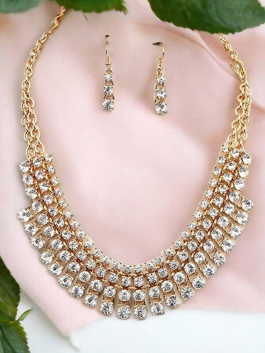 Tiered Rhinestone Pave Necklace Set for wholesale by Andrea Bijoux