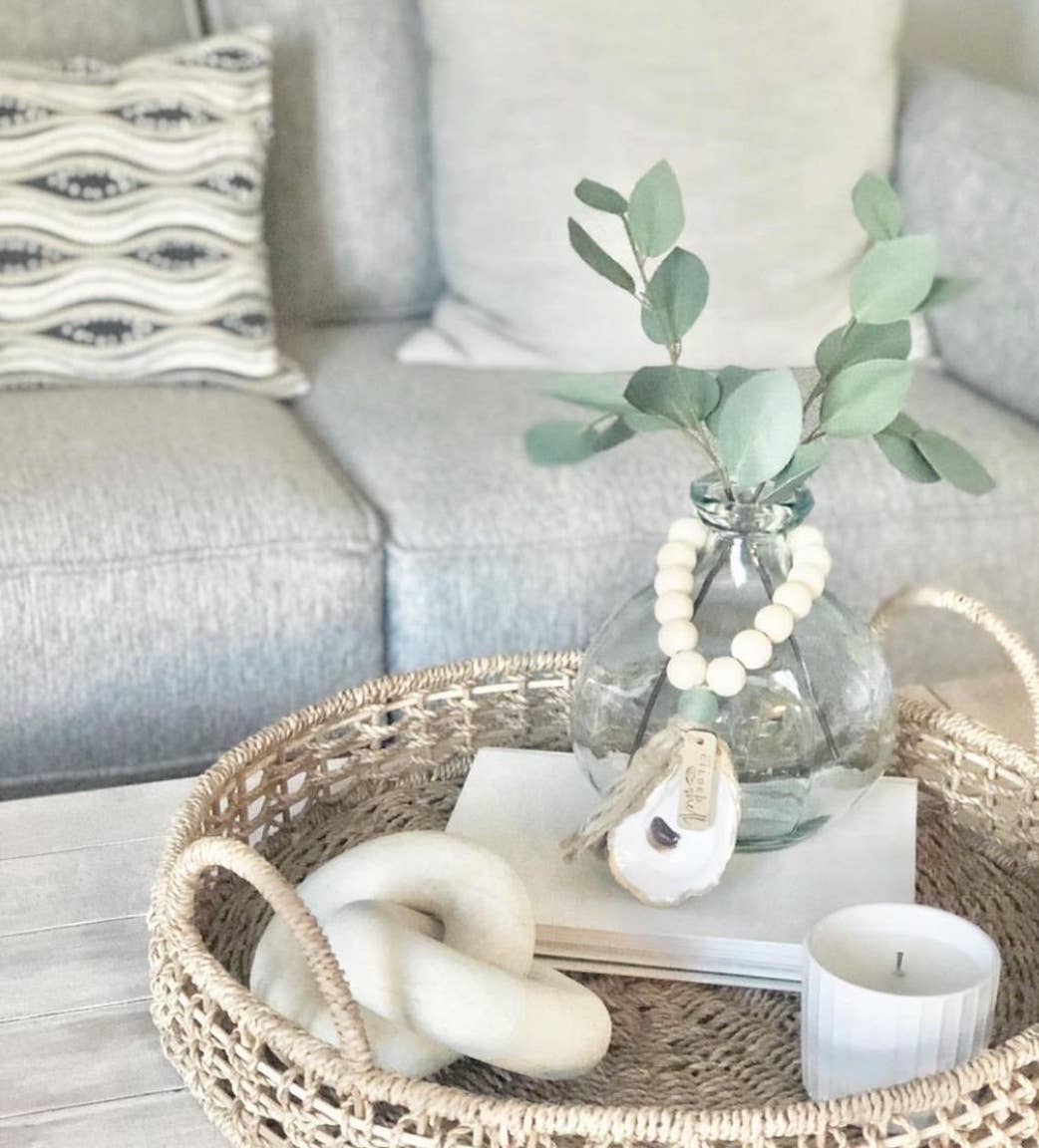 The Gilded Shell - Wholesale Decorative Tabletop Object - Lagoon - Natural Wood Bead Decor with Gold Oyster, Sea Glass9