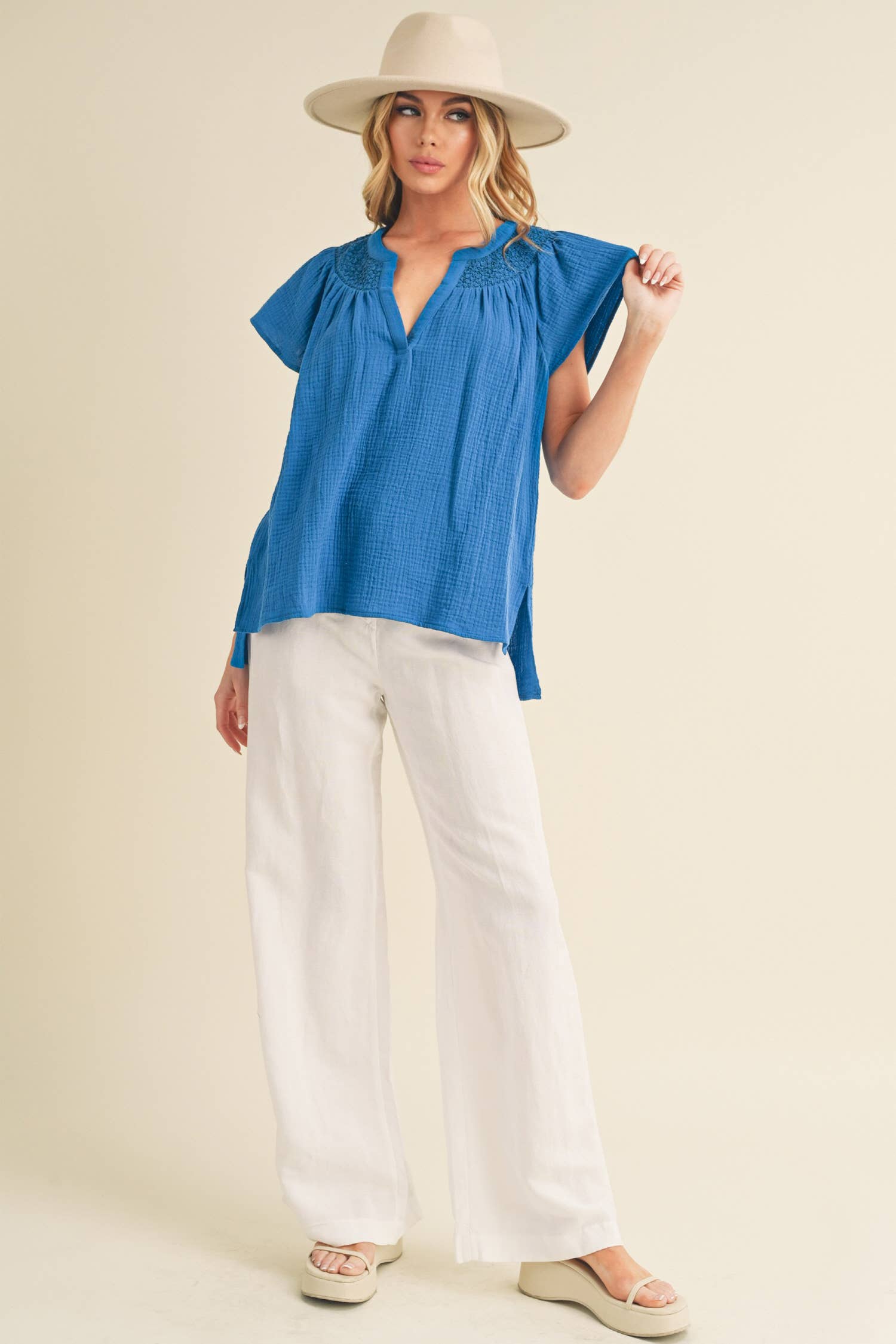 AEMI + CO - Vente Chemisier – femme - 8269DK Haut à manches courtes brodé Thia 39