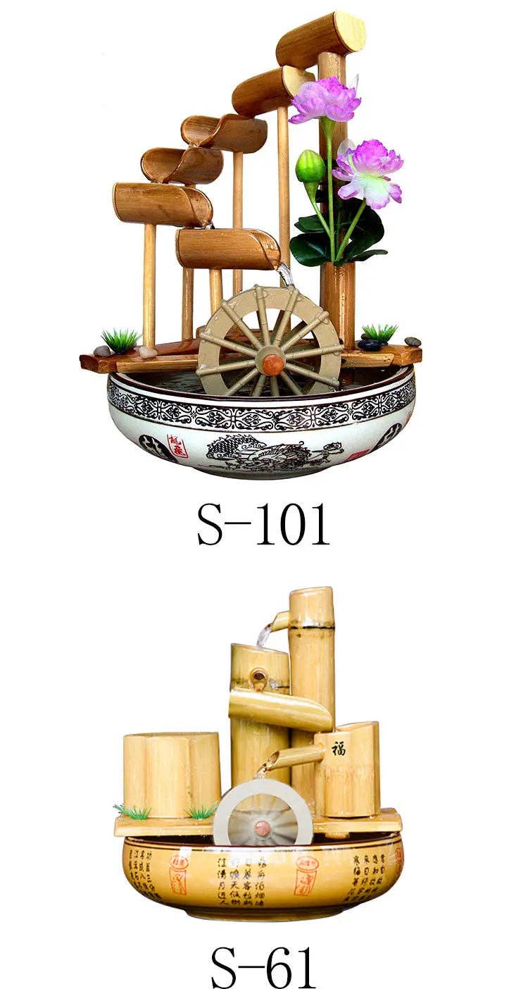 everythingbamboo – wholesale Decorative tabletop object – Bamboo Handmade Handcrafted Water Feature Fountain With Basin Flowing Water Wheels Home Decor Many Styles14