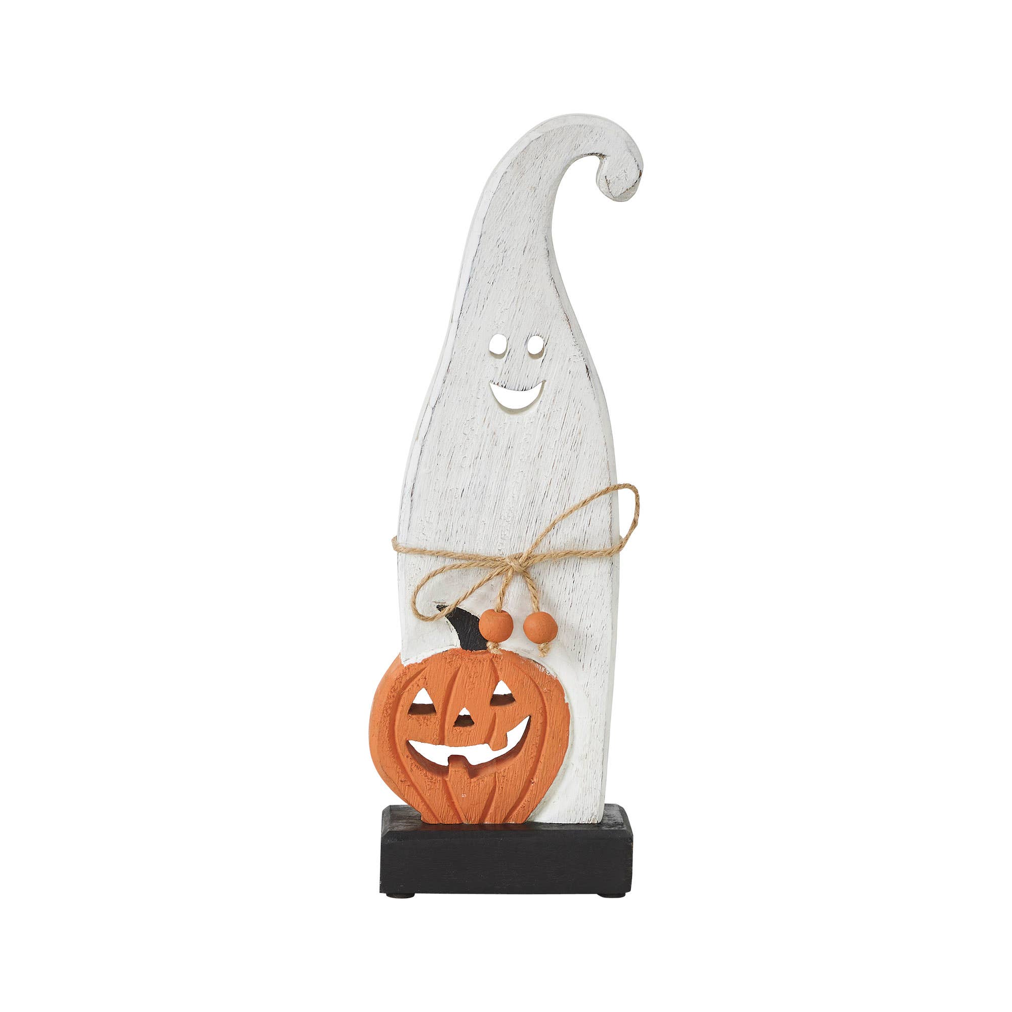 VHC Brands - Vente Décorations de table - Figurine décorative fantaisiste en bois de citrouille Jack O Lantern fantôme pour table, accent festif d'automne pour Halloween, 12,5 pouces2