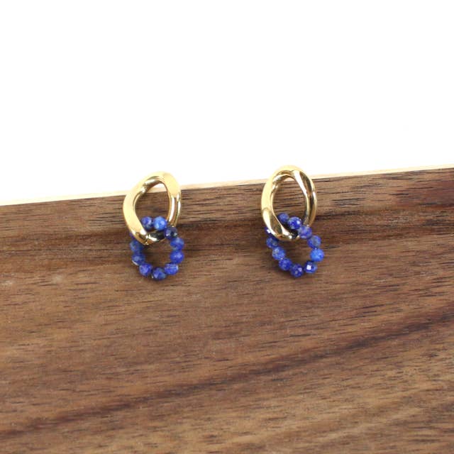 Pendientes de acero inoxidable E24151 con forma de doble anillo con forma de piedra pequeña para venta al por mayor de Pretty Persuasions