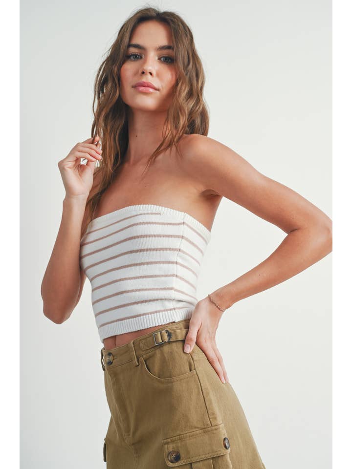 BUTTERMELON - Venta al por mayor Jersey corto de punto - Mujer - Suéter de tubo a rayas - BMW72591