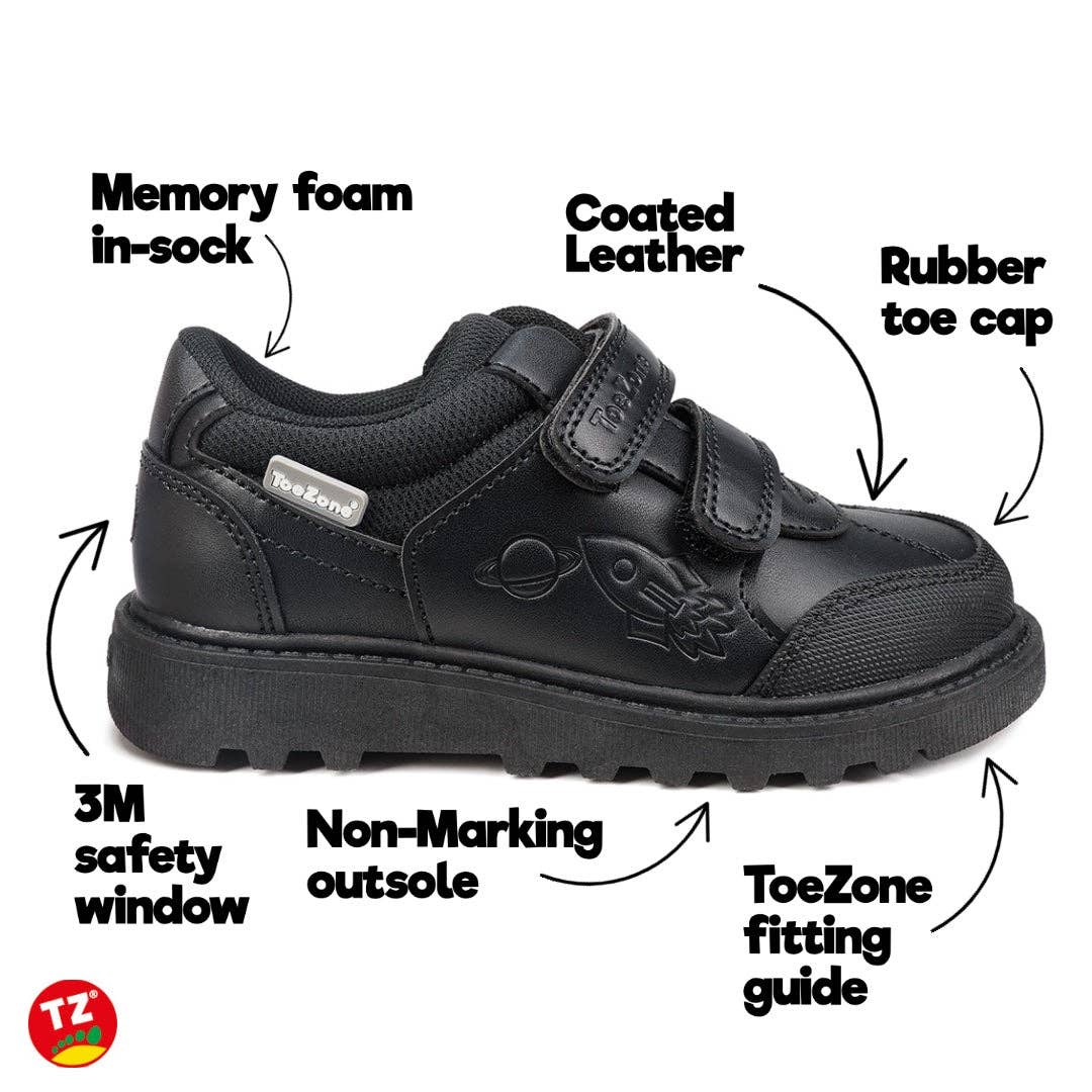 Nero CADE - Scarpe da scuola nere a tema spaziale (vestibilità ampia) in vendita all'ingrosso su Faire6