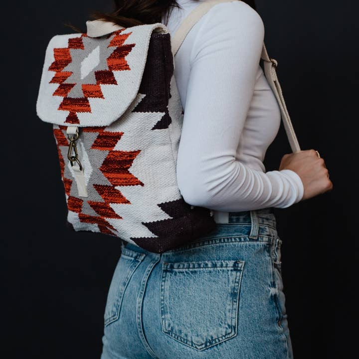 Panache Apparel Co. - Wholesale Backpack - Women's - Cream, Brown & Rust Aztec Backpack