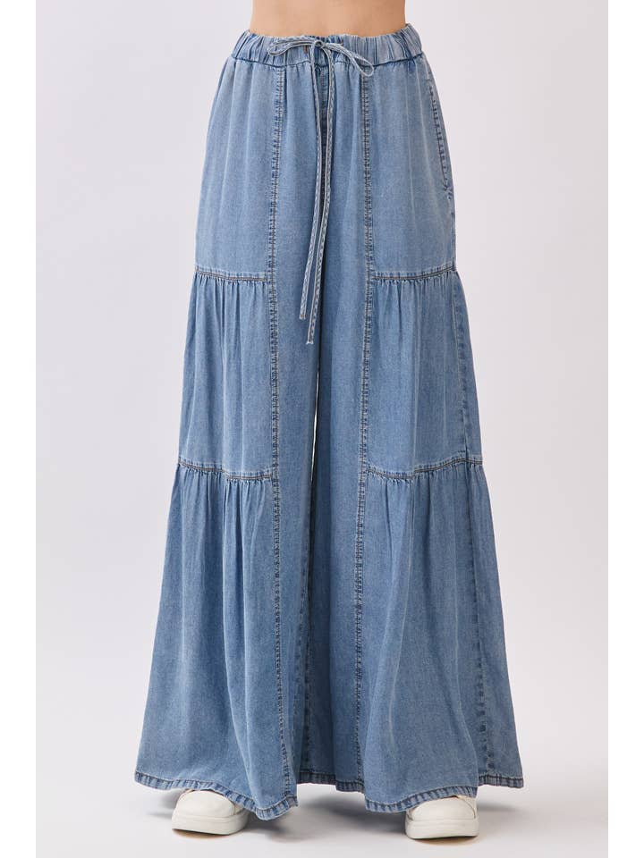 DENIM Chambray Mineral Washed Wide Leg Pants for wholesale on Faire8