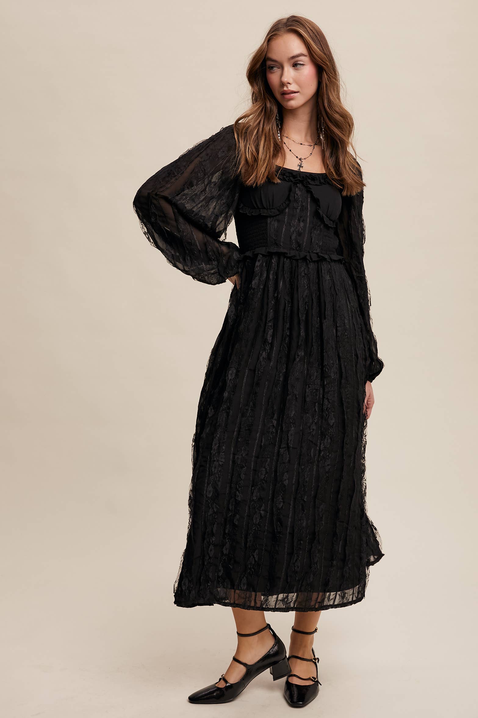 Listicle - Wholesale Dress - Women's - Romantic Lace Midi Dress0