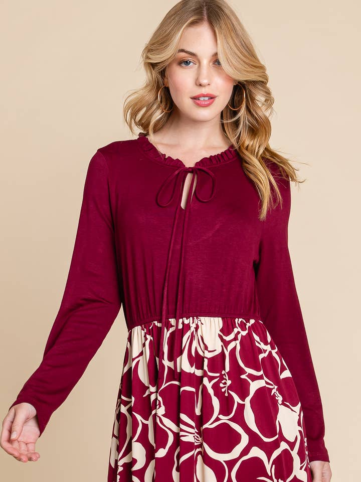 ETD-895 Long Sleeve Maxi Dress With Solid Bodic for wholesale by Emerald Collection