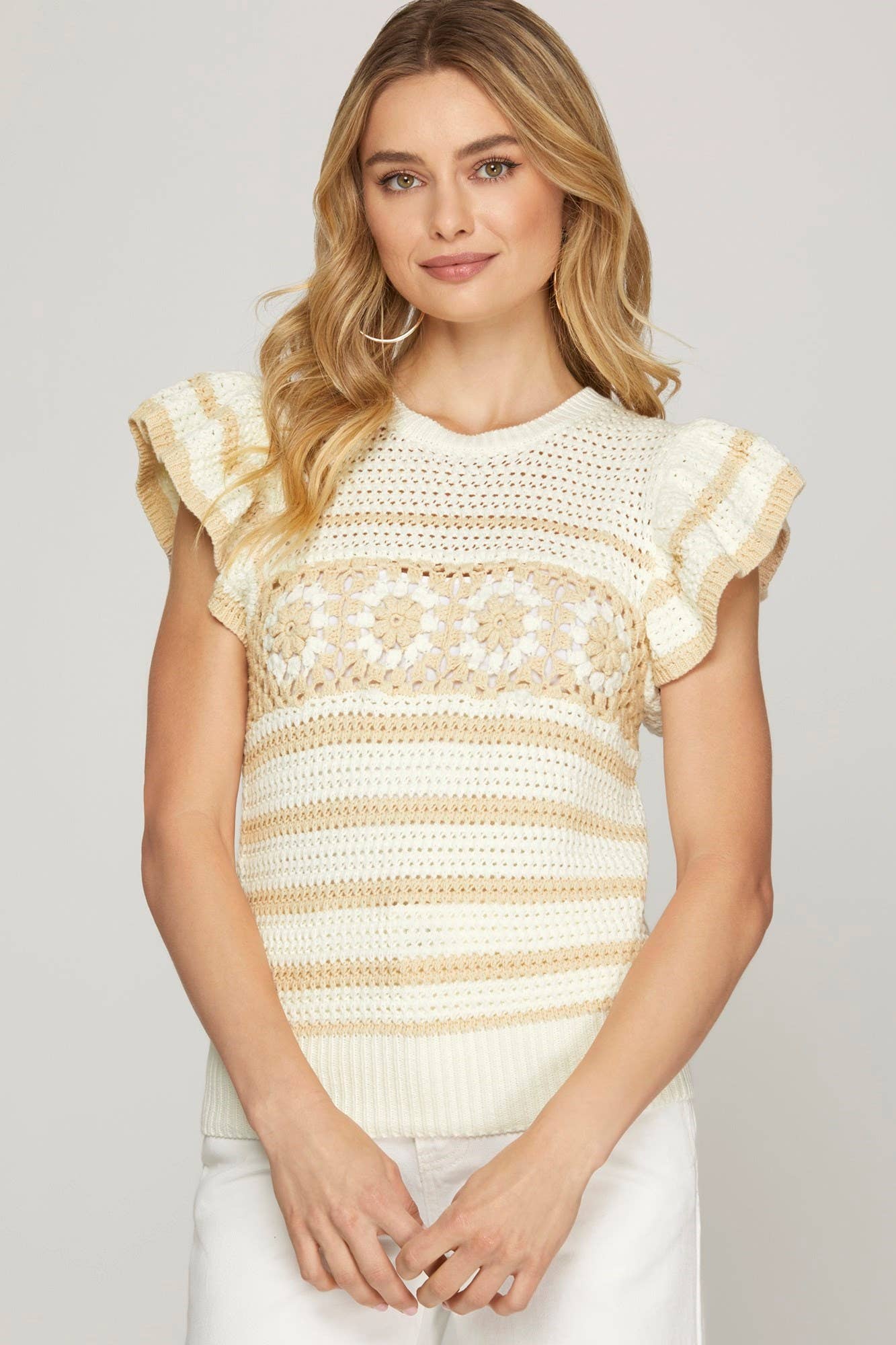 Peace Love Line - Venta al por mayor Jersey de punto - Mujer - PL5588 - TOP DE CROCHÉ CON MANGAS CON VOLANTES5