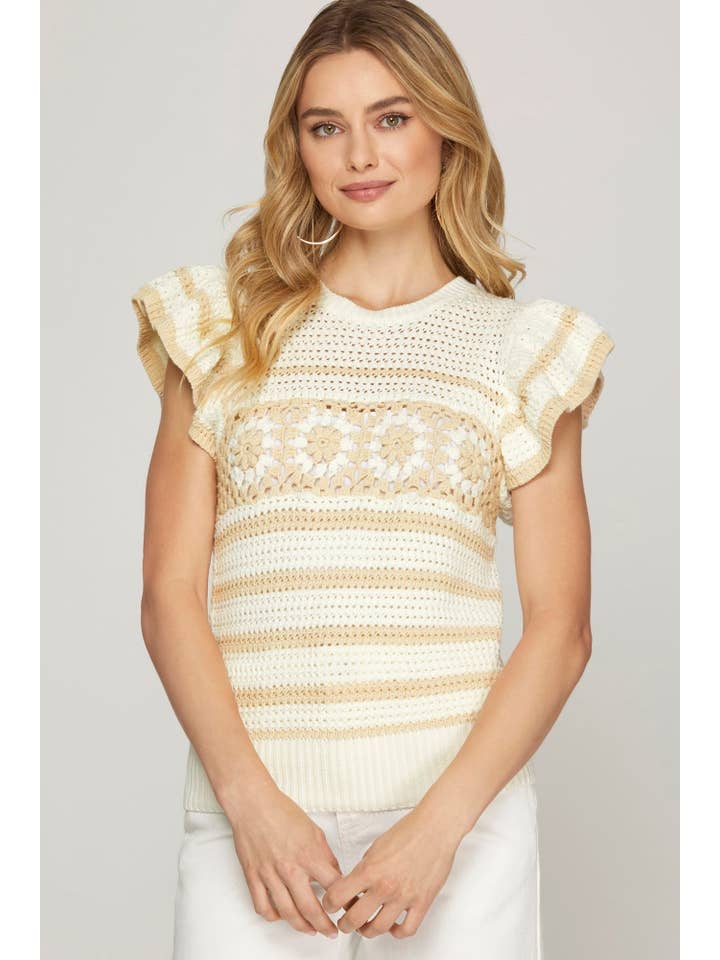 Peace Love Line - Venta al por mayor Jersey de punto - Mujer - PL5588 - TOP DE CROCHÉ CON MANGAS CON VOLANTES5