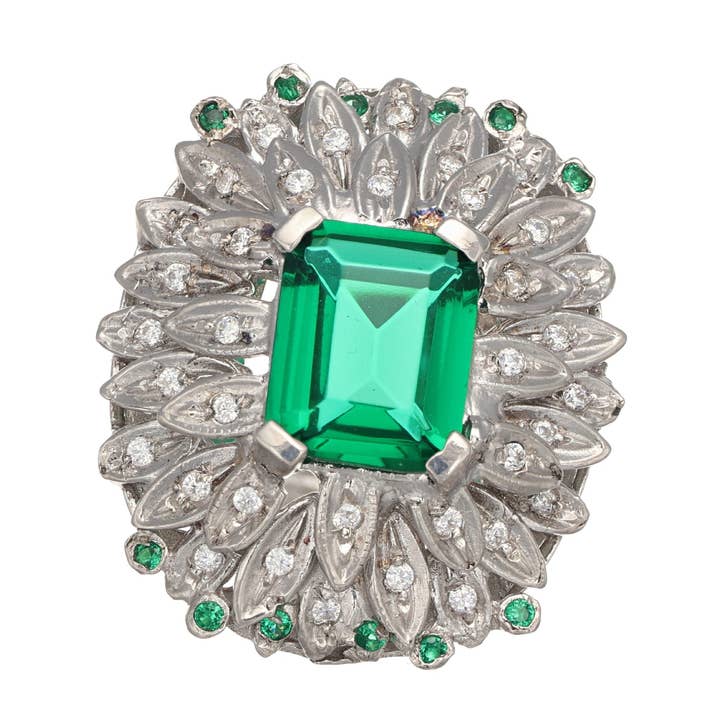 925 silver ring with brilliant-cut zirconia and emerald for wholesale by Gold Antique