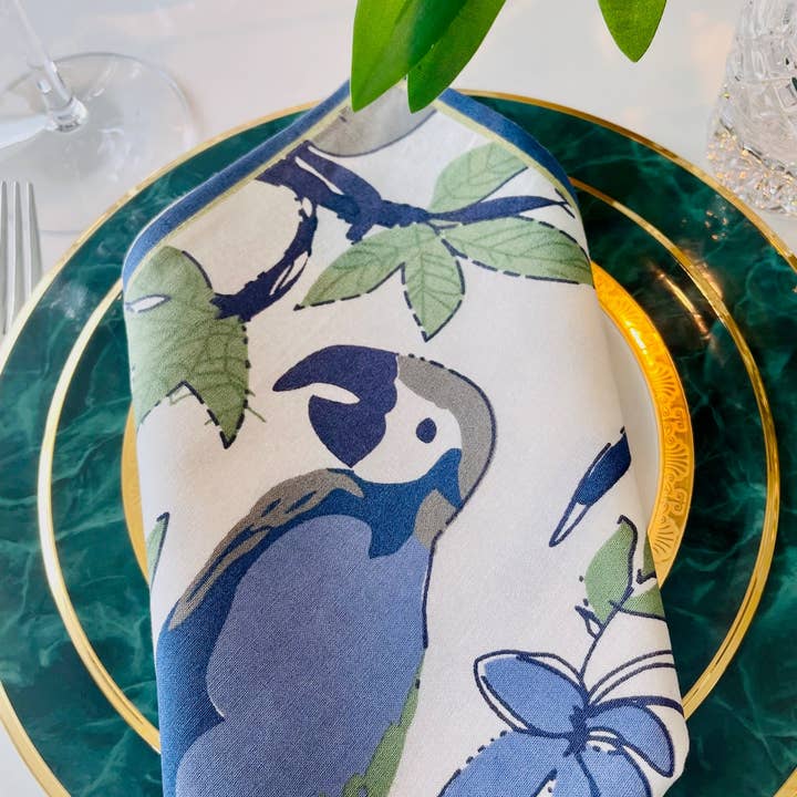 Hand-printed table napkins- Set of 6- Parrot Amethyst for wholesale by Wildflower Blue