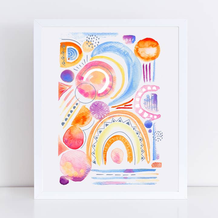 Laura K Maxwell - Wholesale Art Print - Sunny Sunday Art Print / Bright Abstract Watercolor Art0