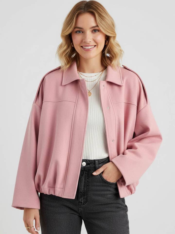 Sweetkama - Wholesale Jacket – Women's - Ladies Faux Suede Shirt Collar Zip-Up Cropped Jacket9