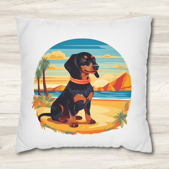 Coussin double face pour chien, profil teckel pour la vente par Seaside Serenity