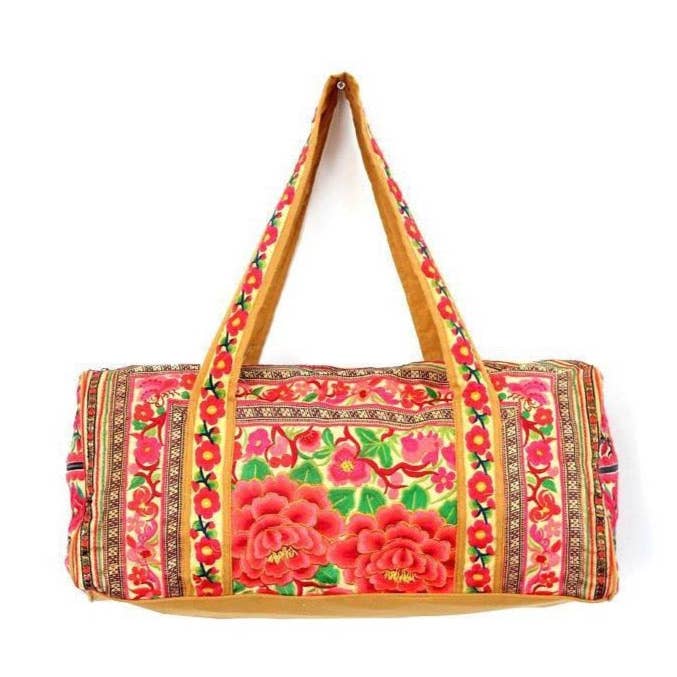 ENSEMBLE : Sac de voyage orange à fleurs 4 pièces - Thaïlande pour la vente par Lumily