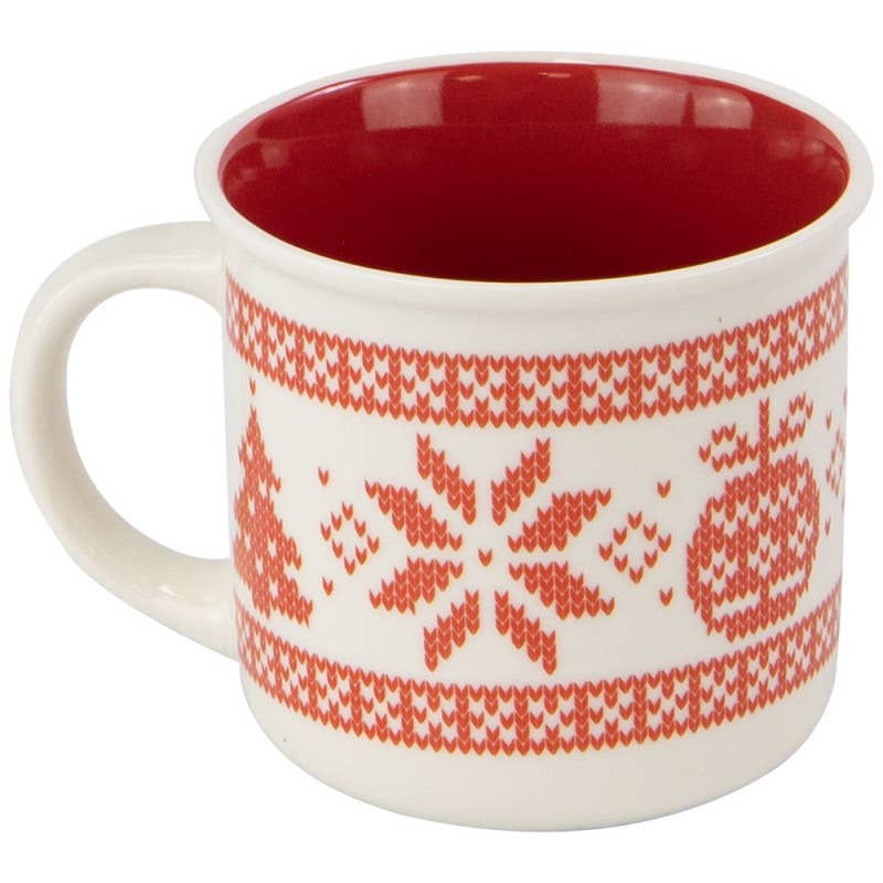 Red White Round Ceramic Mug 9.5x8.5cm knit for wholesale on Faire0