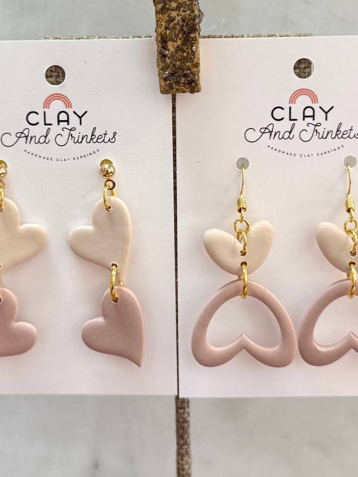Open Heart / Heart Dangle Earrings for wholesale by Clay and Trinkets