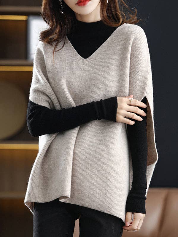 Plush Looks – wholesale Väst - Dam – Avslappnad ärmlös lös enfärgad V-ringad västtopp7