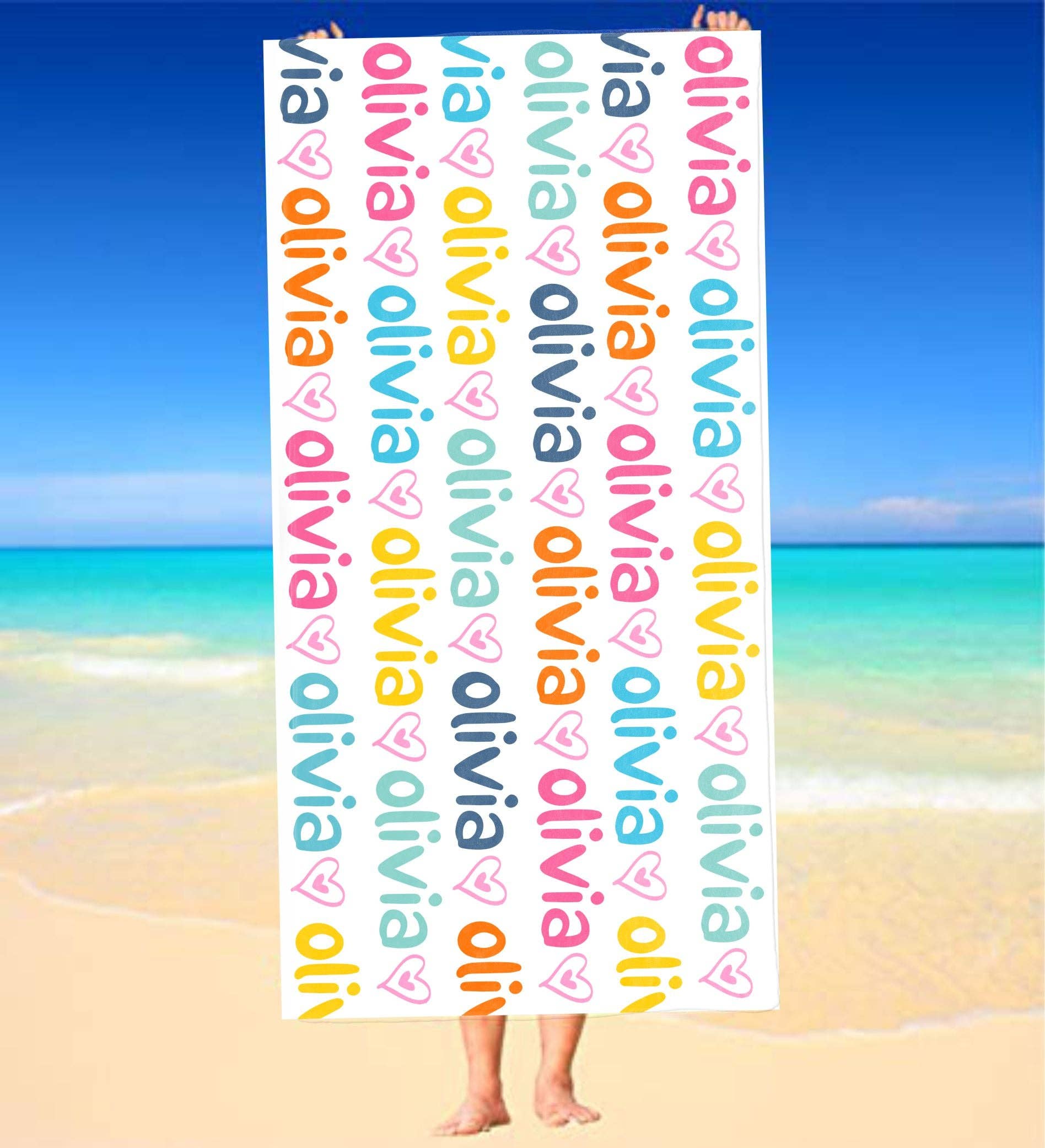 Monogram Junkie - Wholesale Beach Towel - Personalized Hearts Beach Towel1