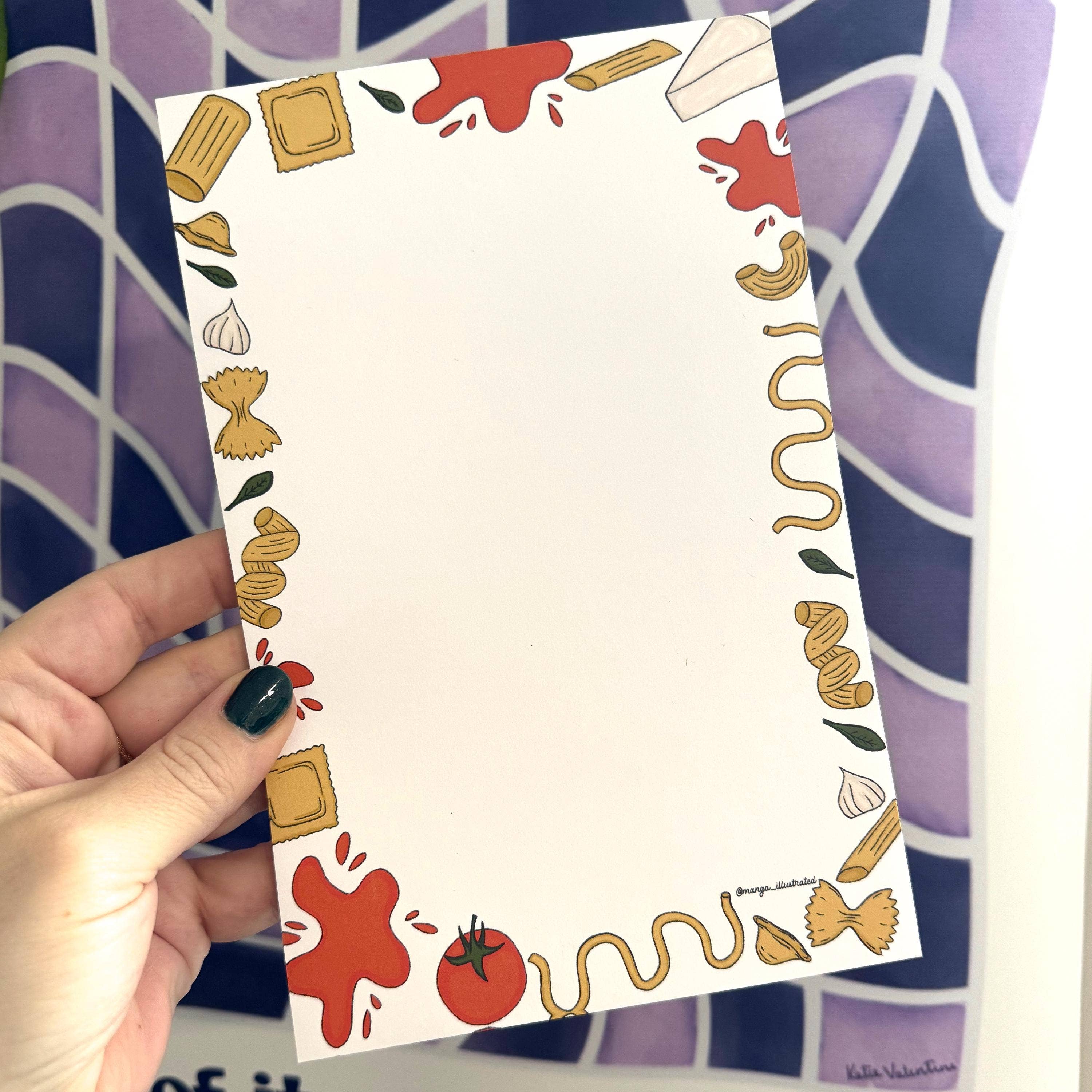 MangoIllustrated - Wholesale Notepad - Pasta Notepad – Italian Food Border, Gift for Foodies4