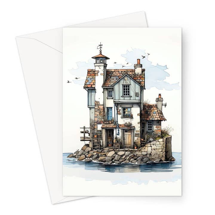 Cartão de saudação Seaside Fisherman's Shack por atacado de Wild And Arty