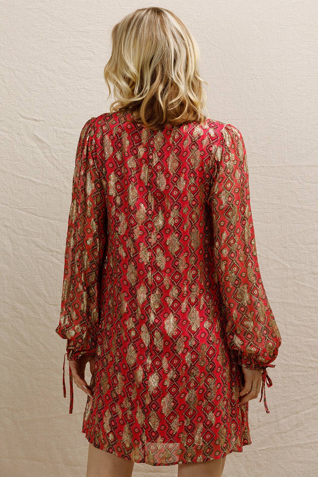 Rose Multi Mini-robe à manches longues à pois en lurex en vente sur Faire6