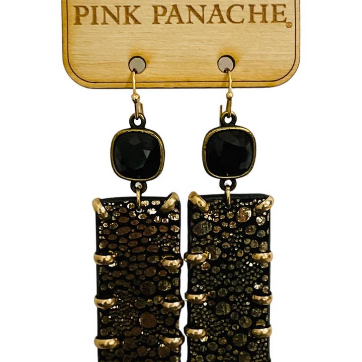 Leather bar earring with Austrian crystal - LC for wholesale by Pink Panache Brands