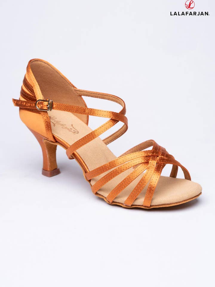 Dance shoes - Diora - Dark Tan - Satin - Flare - 6.5 cm for wholesale by Lalafarjan & Lalafarjan GbR